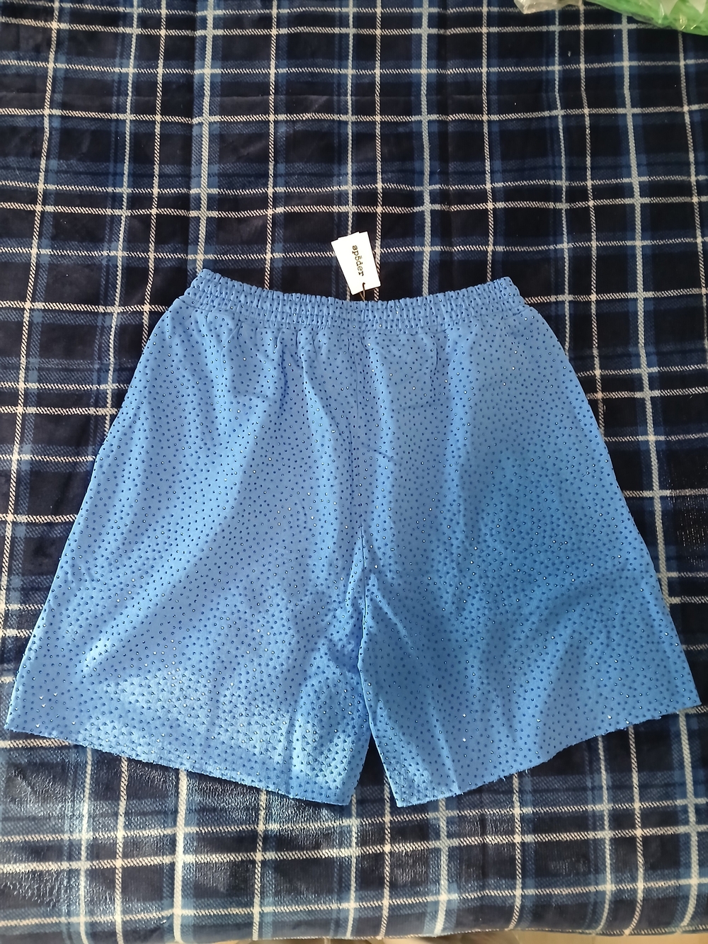 Sp5der Blue Rhinestone Shorte - Picture 4 of 4